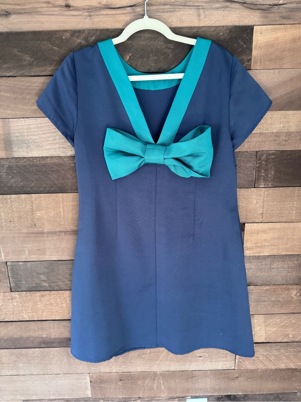 Sail to Sable Navy Mini Dress with Teal Bow